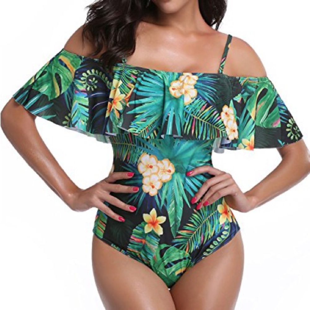 NWT Holipick Off the Shoulder Tropical Floral One-Piece Swimsuit